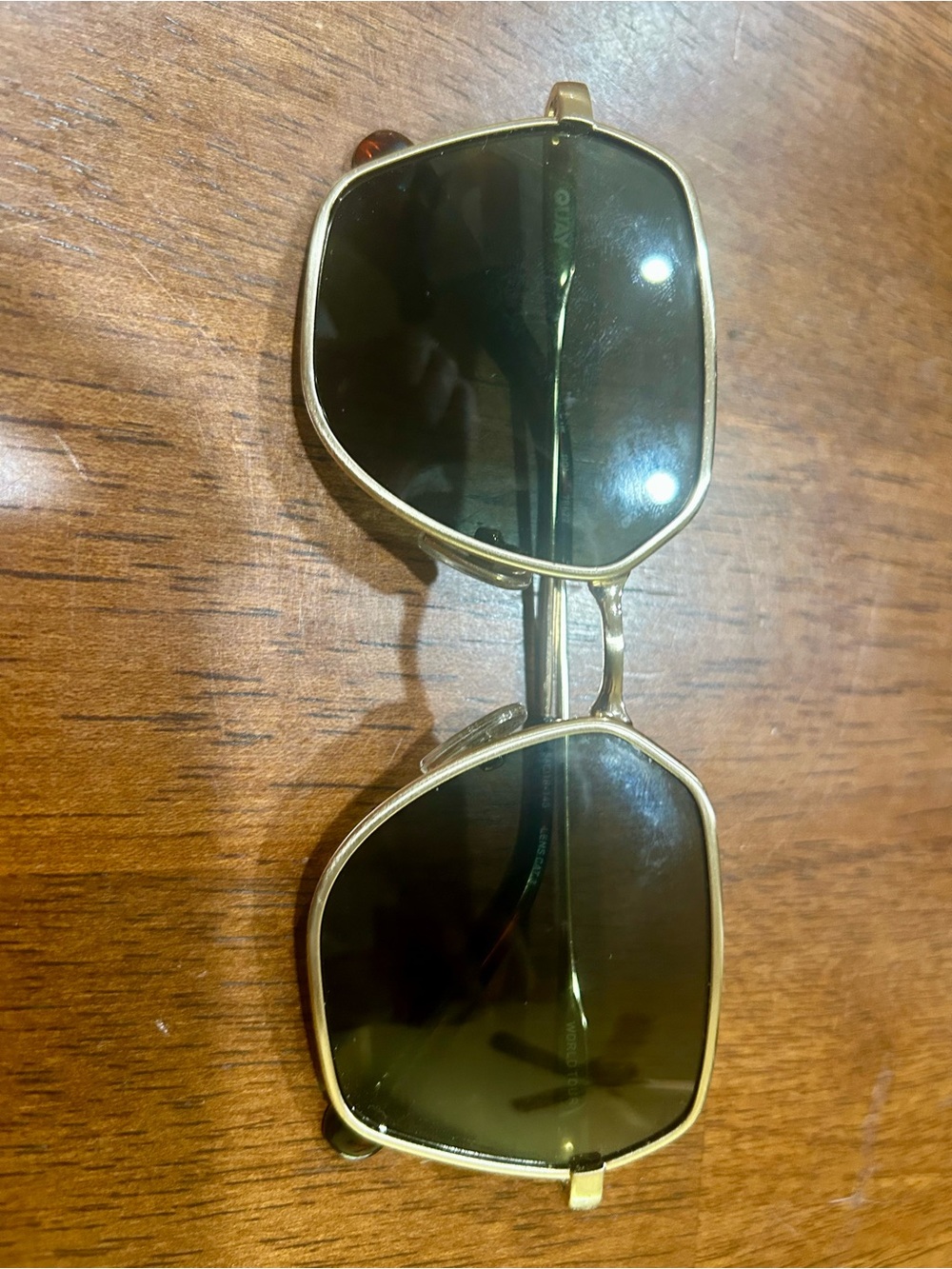 Quay Australia Gold Frame Sunglasses with Dark Green Lenses